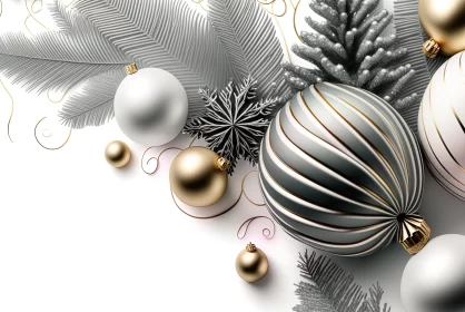 White and Gold Christmas Ornaments in Realistic Rendering