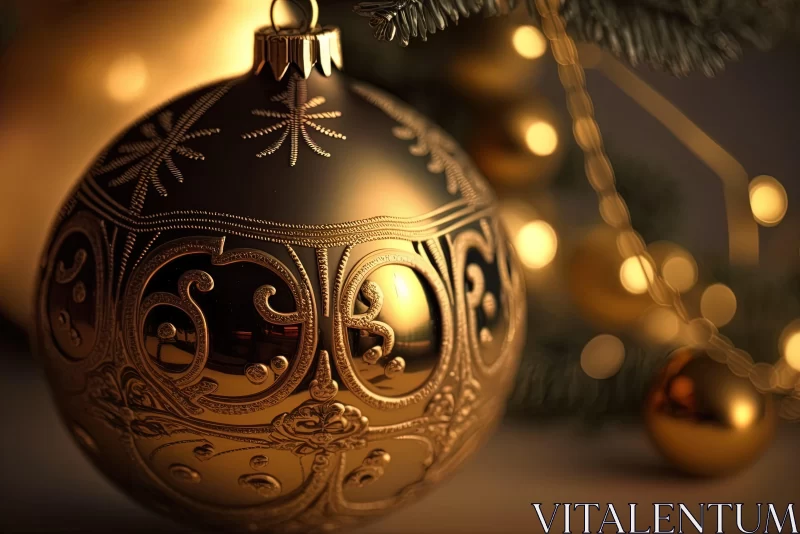 Golden Christmas Ornament - Light and Shadow Play AI Image