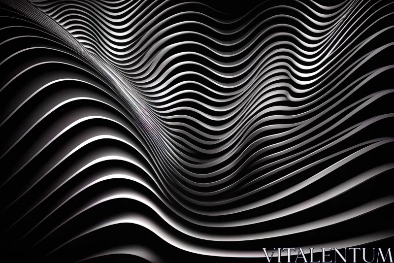 Abstract Minimalism: Metallic Wavy Lines and Surreal Architectural Landscape AI Image