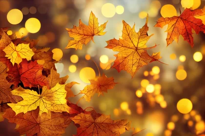 Autumn Leaves Illuminated by Bright Lights