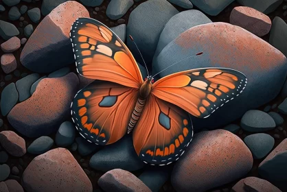 Butterfly on Rock: A Blend of Realism and Animation AI Image