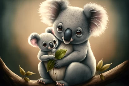 Cartoon Koala and Baby: A Tale of Love and Warmth AI Image