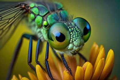 Emerald Eyed Dragonfly on Yellow Flower - A Nature's Masterpiece AI Image