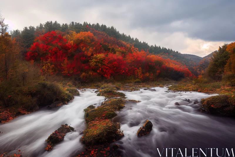 Fall Beauty in Mountainous Vista: Atmospheric Landscape AI Image