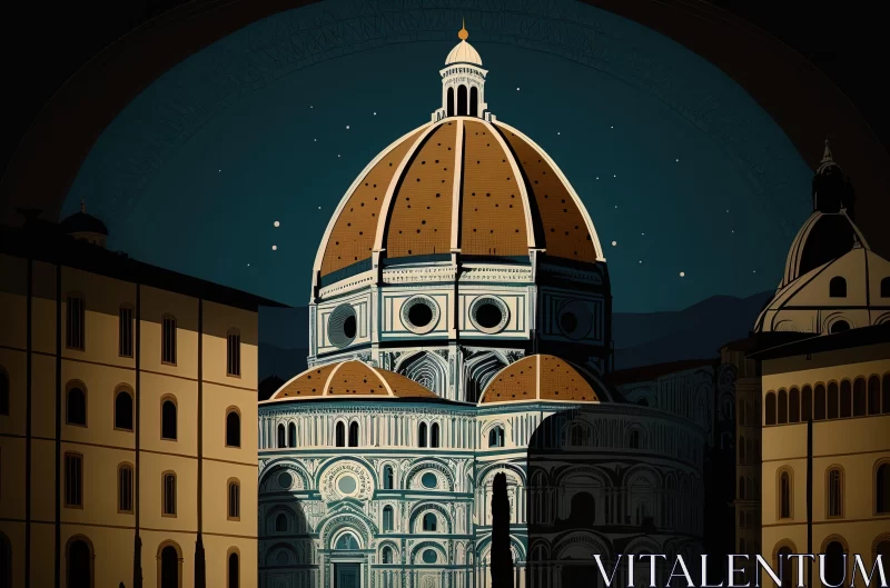 Florentine Renaissance Inspired Pop Art - Night Cathedral AI Image