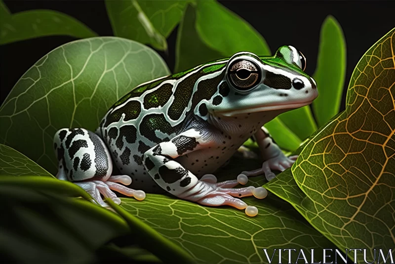 Frog on Leaf: A Study in Bold Colors and Patterns AI Image