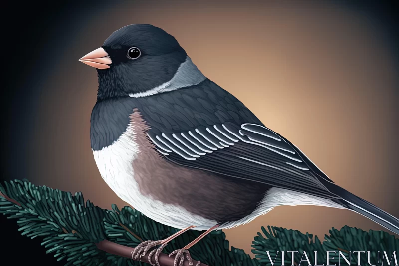 AI ART Grey and White Bird on Pine Branch Illustration