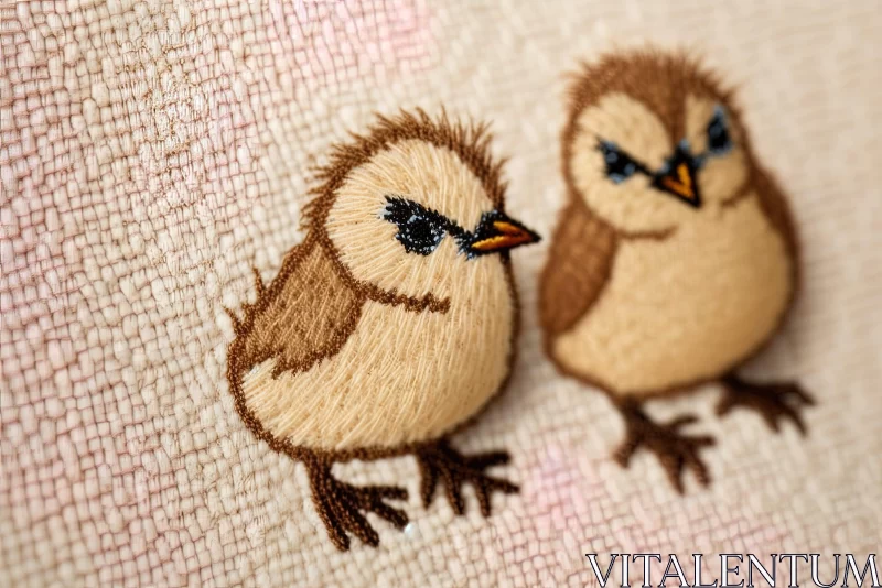 Charming Embroidery Art of Birds with Emotive Expressions AI Image
