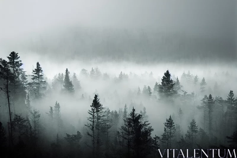 Ethereal Norwegian Foggy Forest - Nature's Essence Captured AI Image