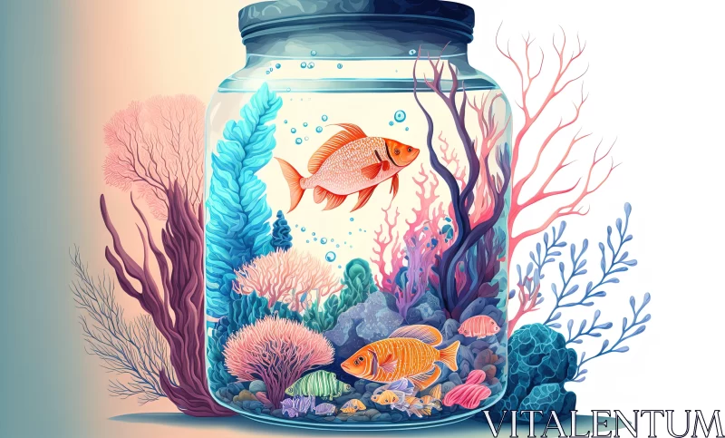 Fantasy Fish in Jar Illustration AI Image