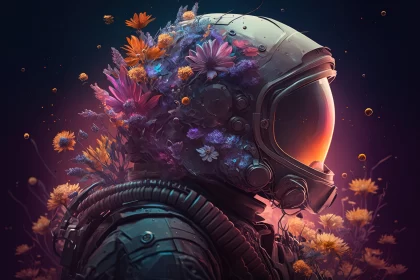 Floral Astronaut: A Meld of Nature and Cyberpunk Realism