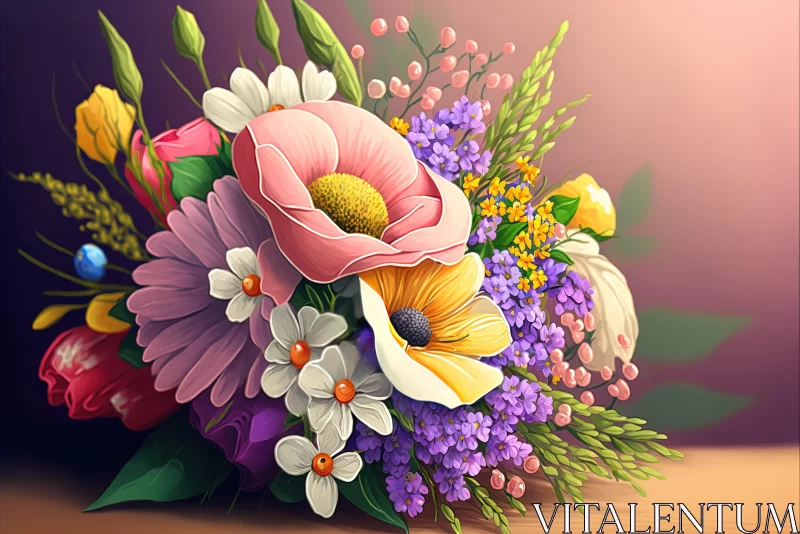 Hand-Painted Bouquet of Flowers in Realistic Style AI Image