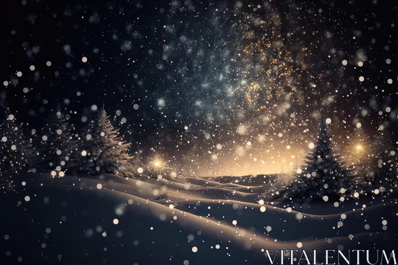 Snowy Christmas Night - A Festive Cosmic Landscape AI Image