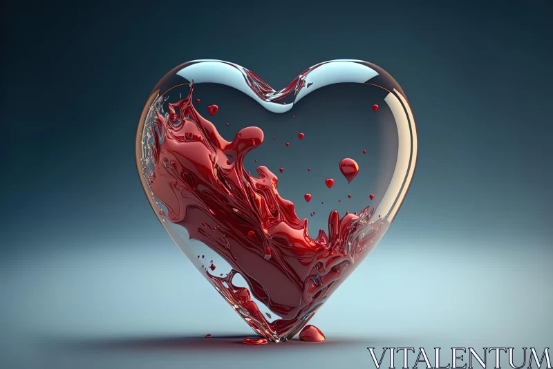3D Heart Splash Wallpaper: A Fluid Glass Sculpture in Dark Crimson AI Image