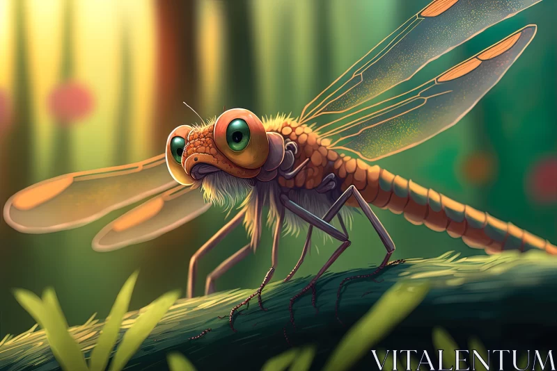 Dragonfly in the Woods: A Children's Book Style Illustration AI Image