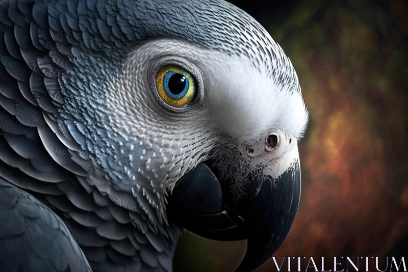 Fine Art Portraiture of a Blue and Grey Parrot AI Image