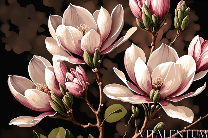 Handcrafted Magnolia Flowers Painting - Serene and Realistic AI Image