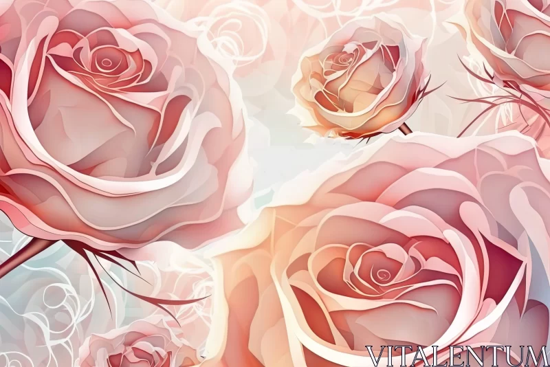 Intricately Illustrated Roses in Pastel Monochromatic Scheme AI Image