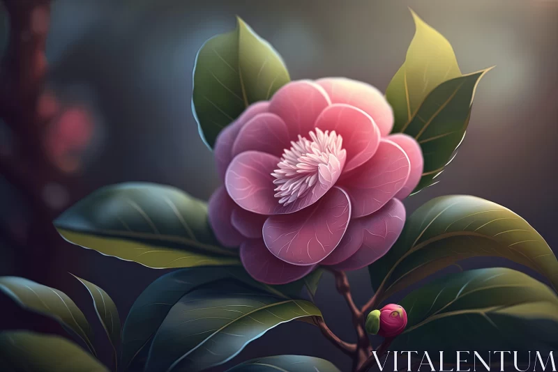 Pink Flower Illustration with Realistic Chiaroscuro Lighting AI Image