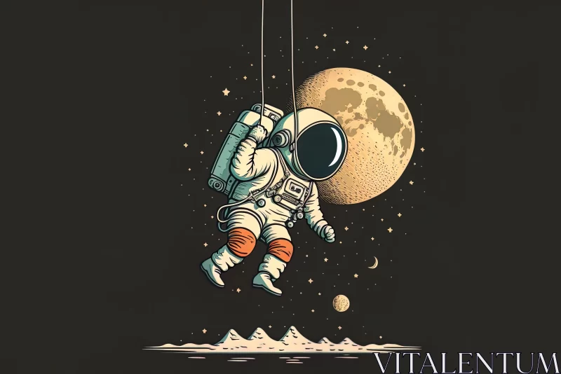 Vintage Space Exploration - Astronaut Above the Moon AI Image