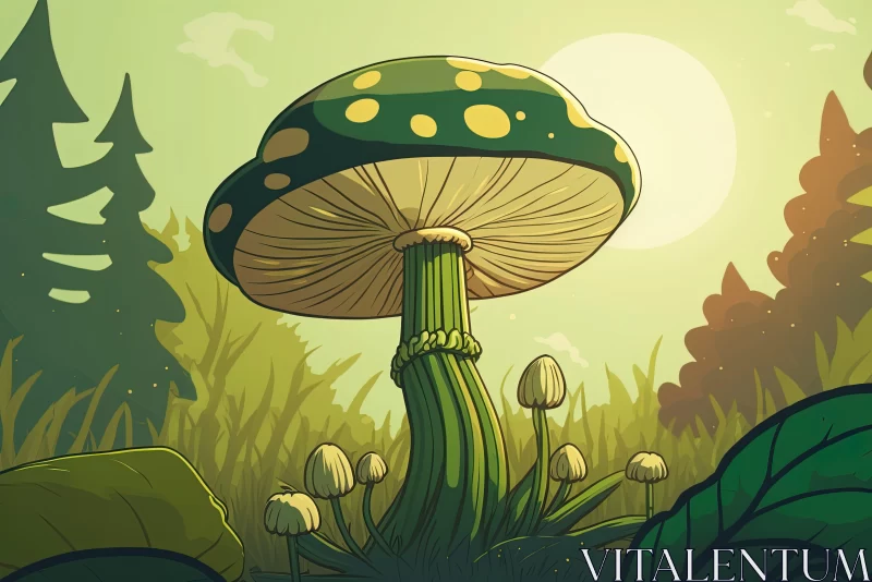 Whimsical Mushroom Illustration in Lush Woodland AI Image