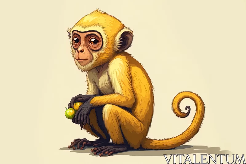 Yellow Monkey with Apple: A Realistic 2D Game Art Illustration AI Image