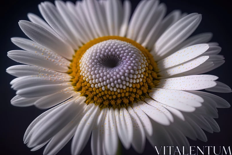 Close-Up of White Daisy with Golden Light on Dark Background AI Image
