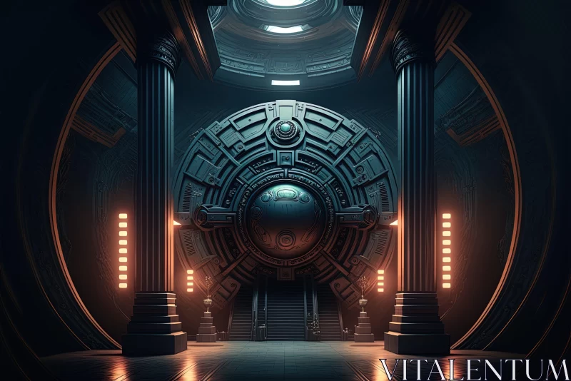 Futuristic Spaceship Interior - A Blend of Neoclassical & Industrial Aesthetics AI Image