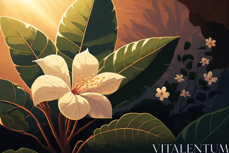 Mysterious Jungle Flower - Golden Age Illustration AI Image