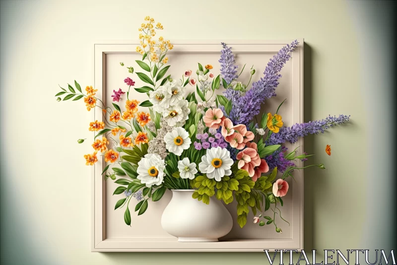 Elegant 3D Rendering of Flowers in White Frame AI Image