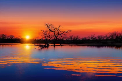 Enchanting Australian Lake at Sunset - Nature's Dreamlike Beauty AI Image