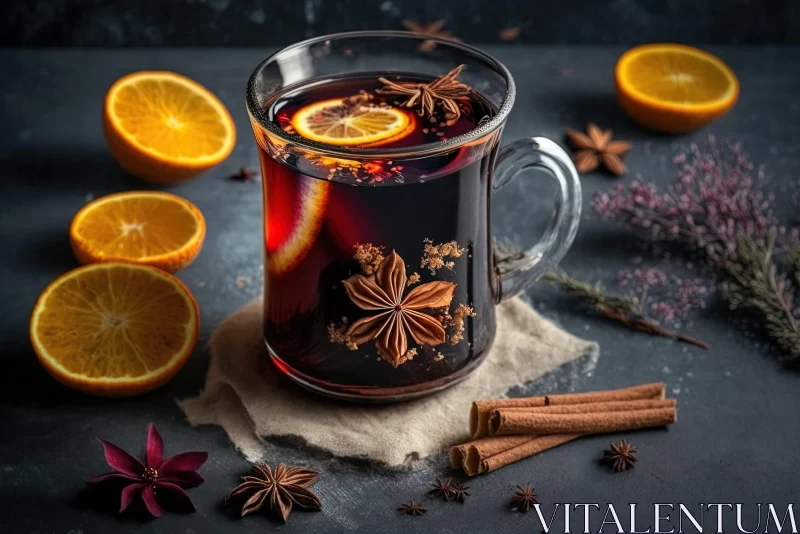 AI ART Handcrafted Mulled Wine with Orange and Cinnamon - Exotic Atmosphere