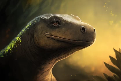 Sunlit Dinosaur Head - An Eerily Realistic Digital Painting AI Image