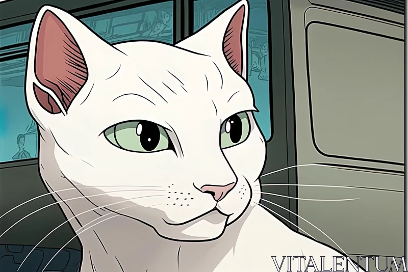 White Cat in Graphic Novel Style: A Neo-traditional Japanese Influence AI Image