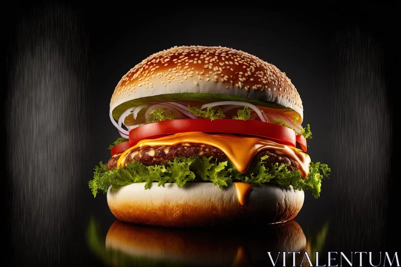Appetizing Large Burger on a Black Background AI Image