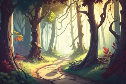 Enchanting Forest Pathway - Storybook Illustration Style