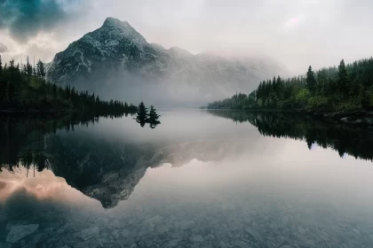 Misty Mountain Reflections in Norwegian Nature