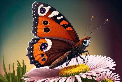 Butterfly on Daisy - A Vivid and Detailed Artwork