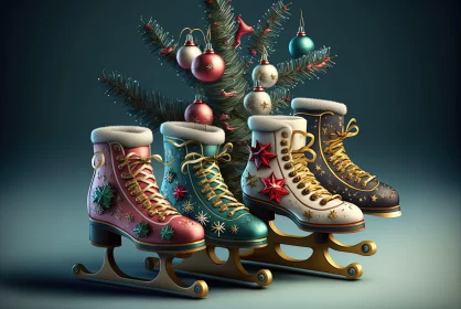 Nostalgic Christmas Still Life with Wooden Ice Skates