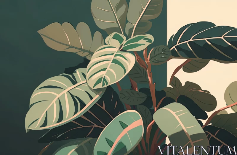 Tropical Plant Illustration in Muted Colors AI Image