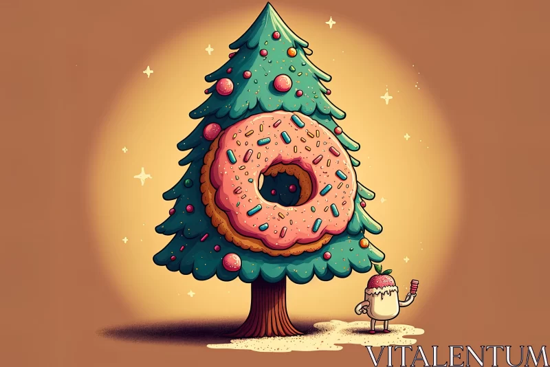 Christmas Tree with Donut: A Playful Celebration of Nature AI Image