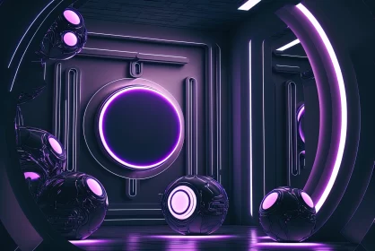 Futuristic Interior with Neon Lights and Industrial Elements