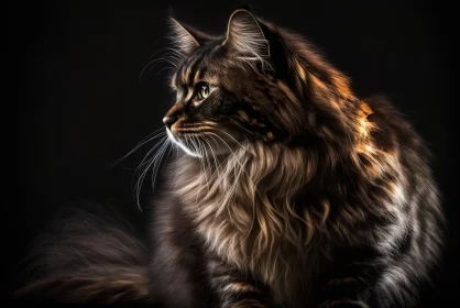 Mysterious Long-haired Cat in Dark Backdrop - Timeless Beauty