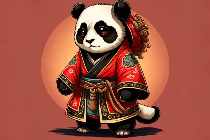 Cartoon Panda in Traditional Chinese Outfit - 2D Game Art AI Image