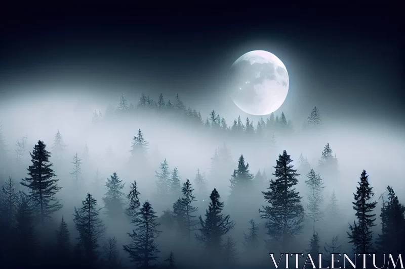 Full Moon Over Foggy Forest - An Ethereal Wilderness AI Image