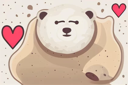 Joyful Polar Bear Holding Heart - Cartoonish Style Art