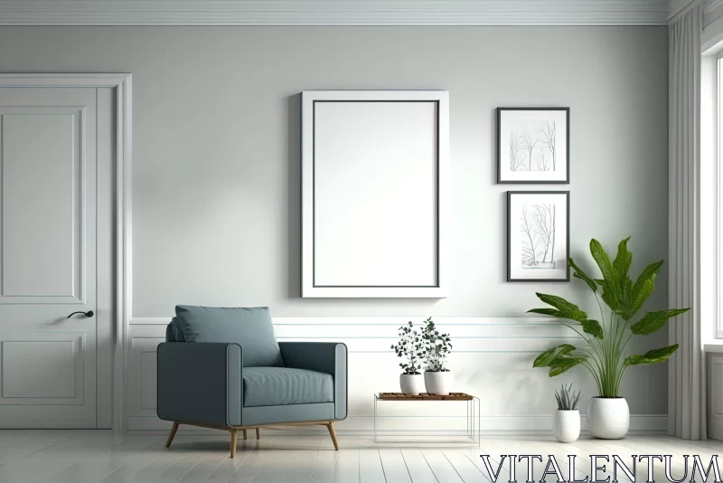 Minimalist White Living Room with Emerald Tones AI Image