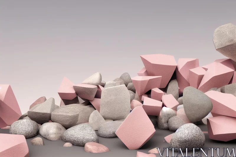 Pink Stone Rocks on Gray Ground - A Surreal Still Life AI Image