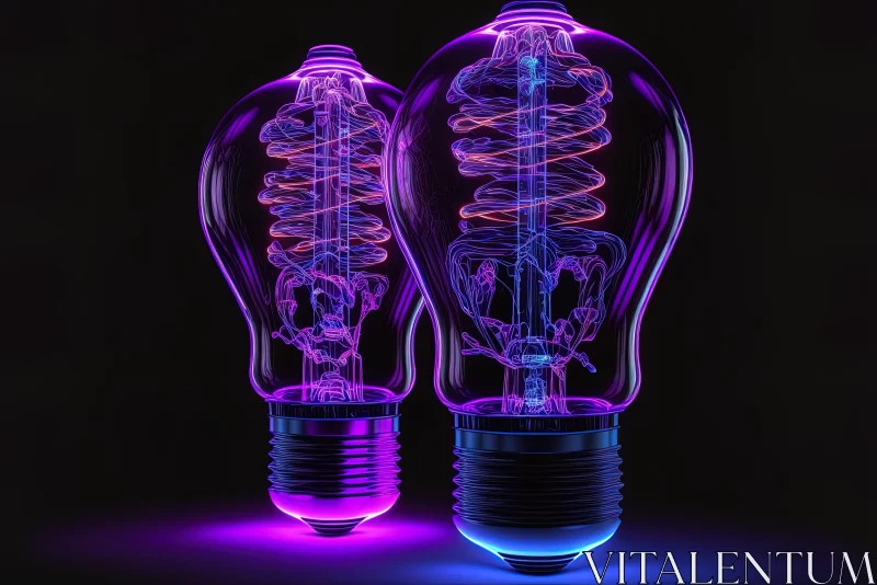 Surreal Neon Light Bulbs in Violet and Cyan AI Image