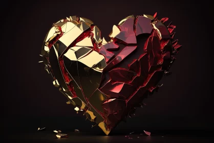 3D Golden Broken Heart - Abstract Emotional Artwork AI Image